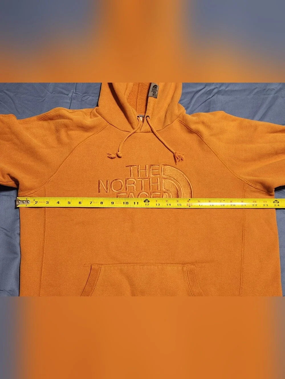 The North Face Men's Large Pullover Hoodie Orange Embroidered Logo Cotton Blend